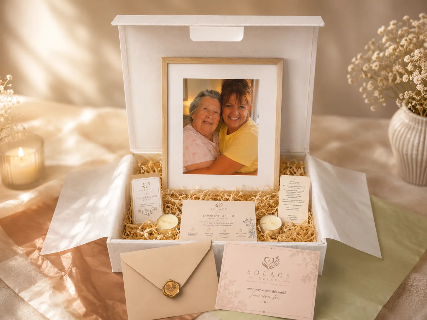 A finished portrait wrapped in tissue paper inside its keepsake box