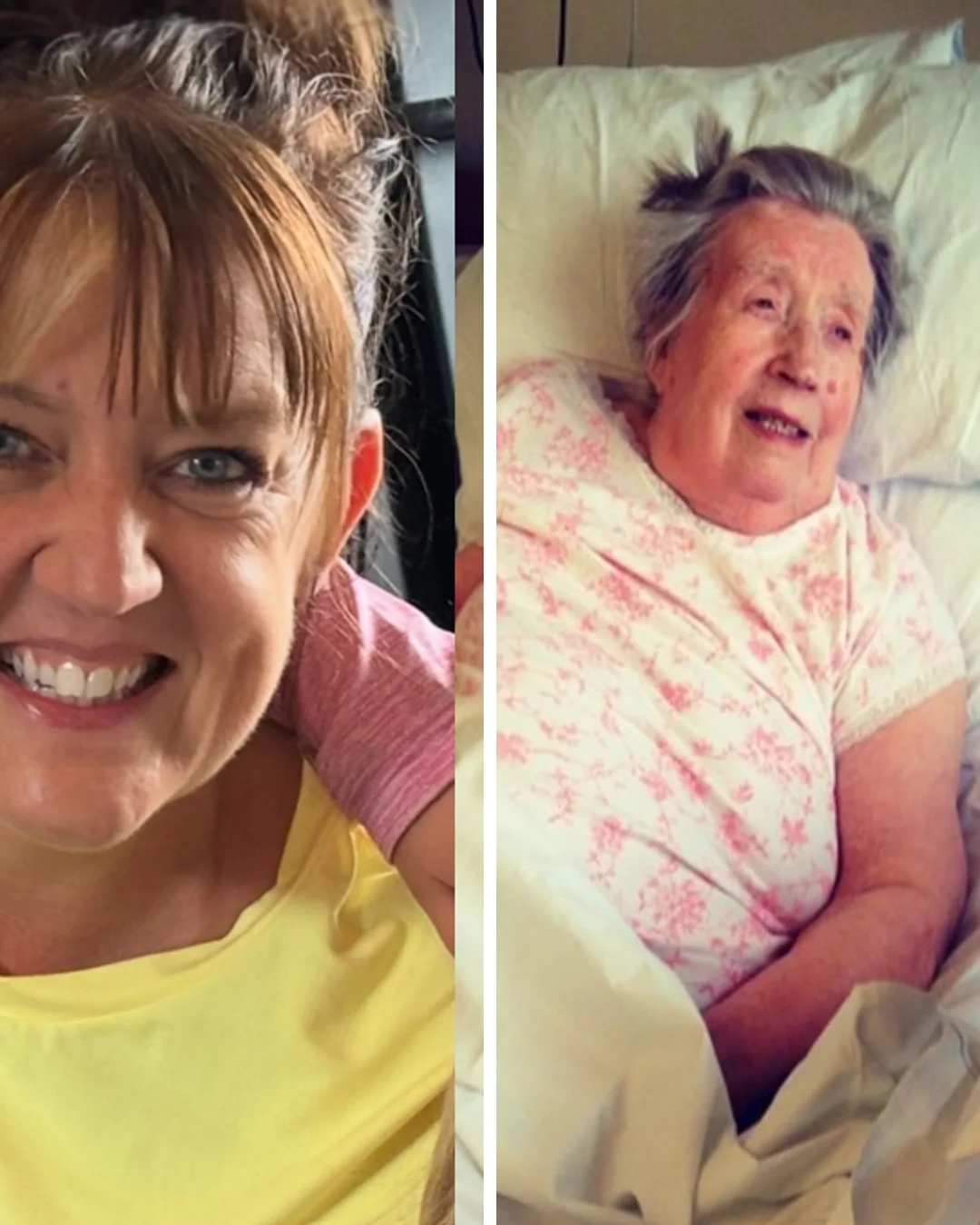 Before — separate photographs of mum and grandma