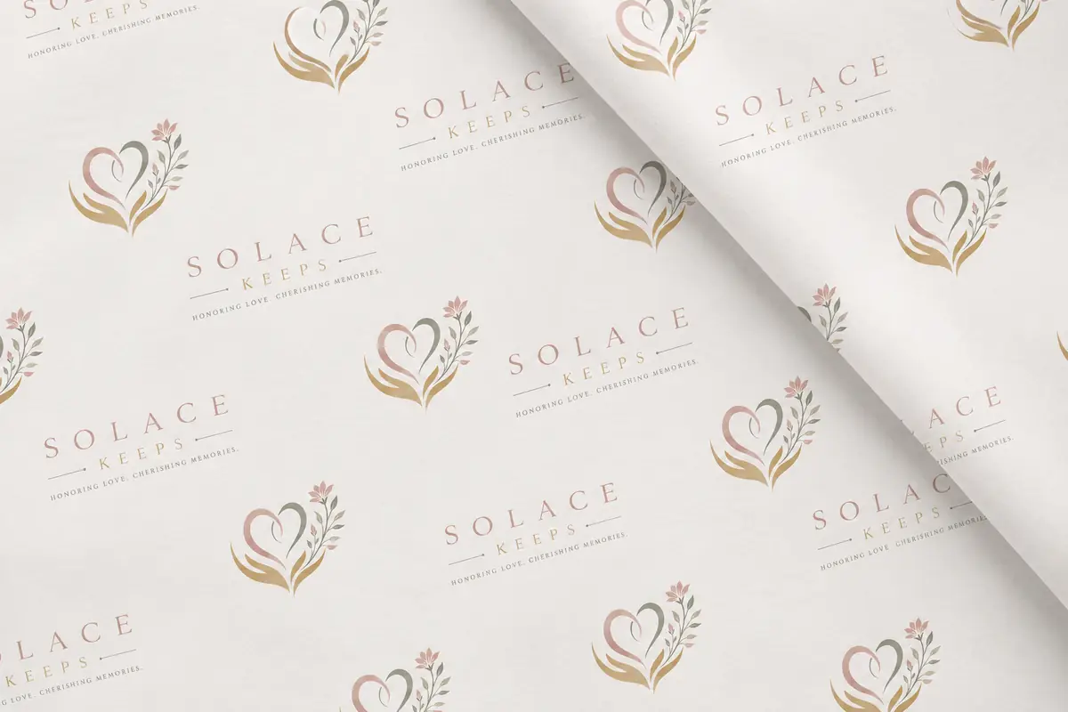 Solace Keeps branded tissue paper, used to wrap every finished portrait